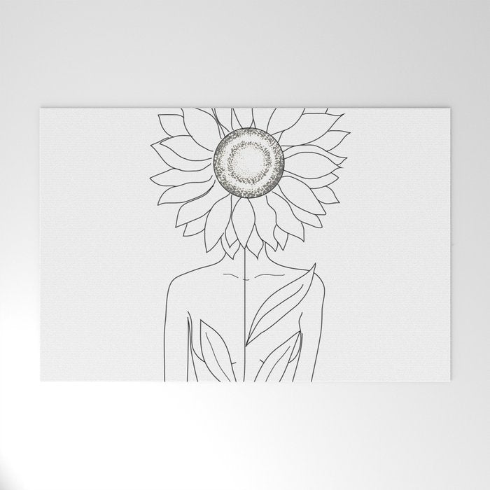 Minimalistic Line Art of Woman with Sunflower Welcome Mat Gallery Image 1
