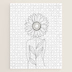 Minimalistic Line Art of Woman with Sunflower Jigsaw Puzzle Gallery Image 1