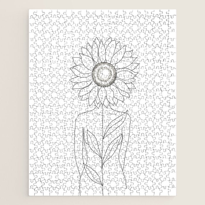 Minimalistic Line Art of Woman with Sunflower Jigsaw Puzzle Gallery Image 1