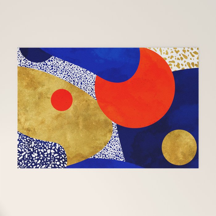 Terrazzo galaxy blue night yellow gold orange Welcome Mat Gallery Image 1