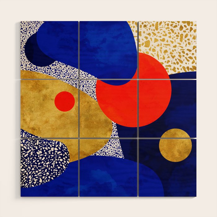 Terrazzo galaxy blue night yellow gold orange Wood Wall Art Gallery Image 1