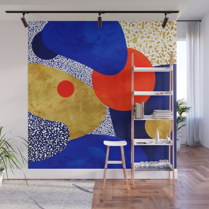 Terrazzo galaxy blue night yellow gold orange Wall Mural Gallery Image 1