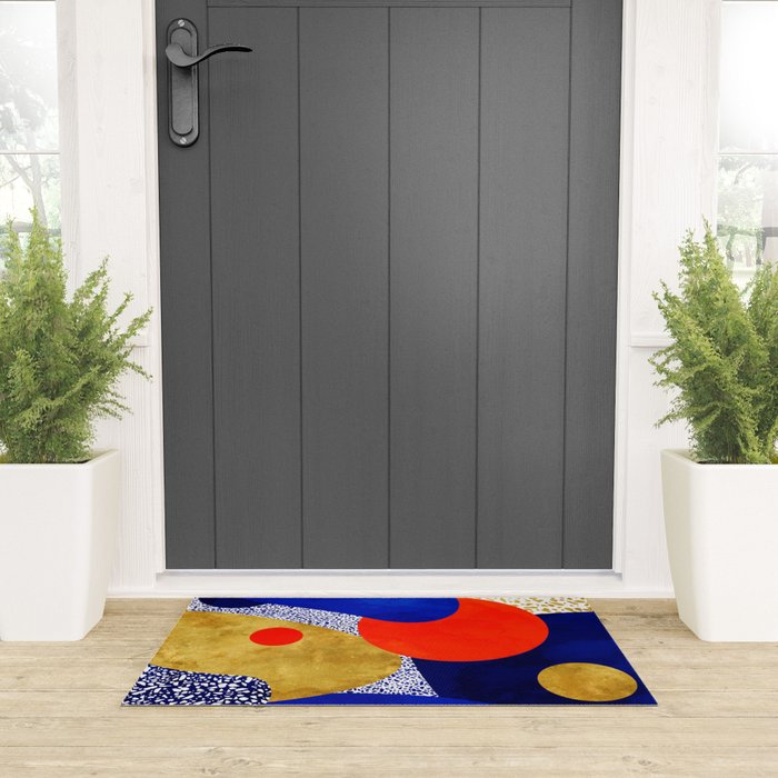 Terrazzo galaxy blue night yellow gold orange Welcome Mat Gallery Image 3