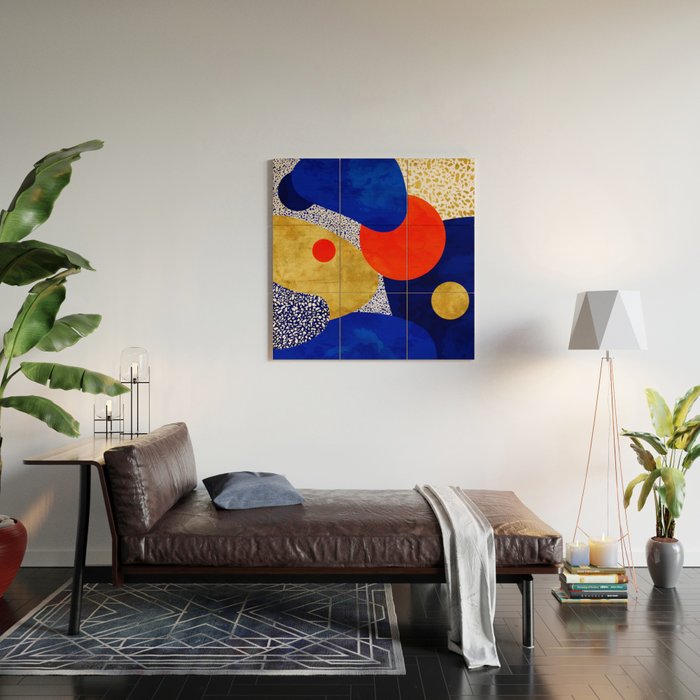 Terrazzo galaxy blue night yellow gold orange Wood Wall Art Gallery Image 2