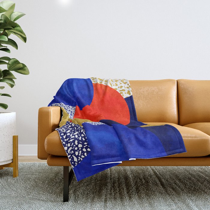Terrazzo galaxy blue night yellow gold orange Throw Blanket Gallery Image 1