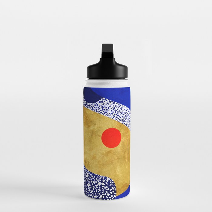 Terrazzo galaxy blue night yellow gold orange Water Bottle Gallery Image 3
