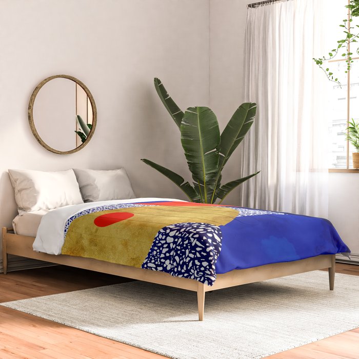 Terrazzo galaxy blue night yellow gold orange Comforter Gallery Image 2