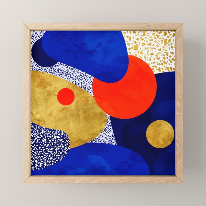 Terrazzo galaxy blue night yellow gold orange Mini Art Print Gallery Image 1