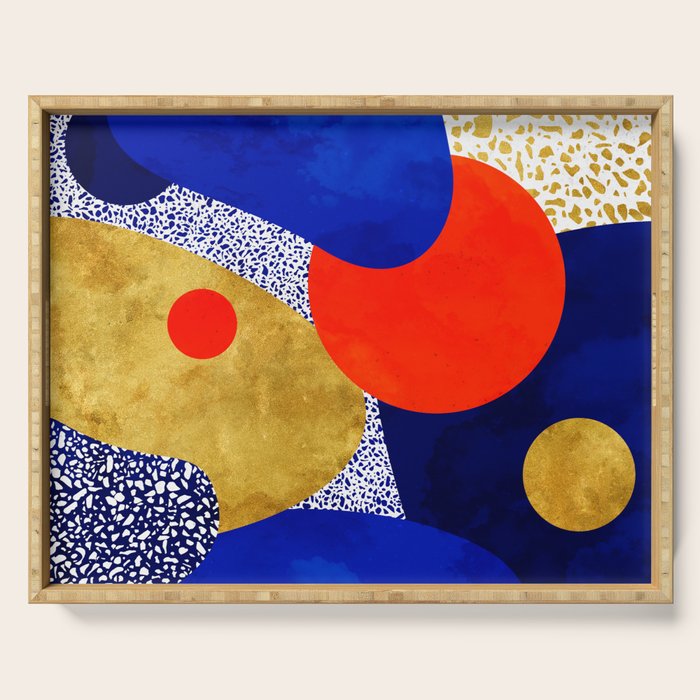 Terrazzo galaxy blue night yellow gold orange Serving Tray Gallery Image 1