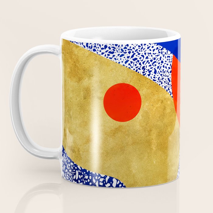 Terrazzo galaxy blue night yellow gold orange Coffee Mug Gallery Image 3