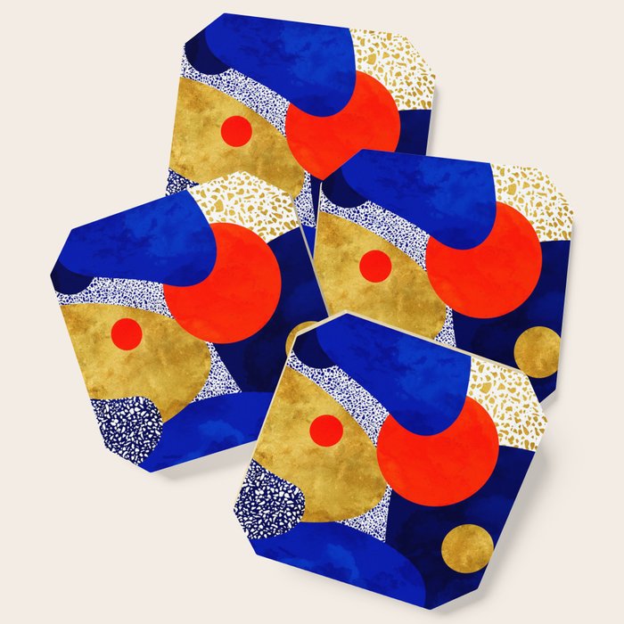 Terrazzo galaxy blue night yellow gold orange Coaster Gallery Image 1