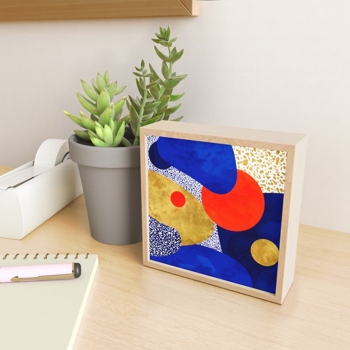 Terrazzo galaxy blue night yellow gold orange Mini Art Print Gallery Image 2