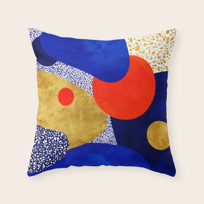 Terrazzo galaxy blue night yellow gold orange Throw Pillow Gallery Image 1