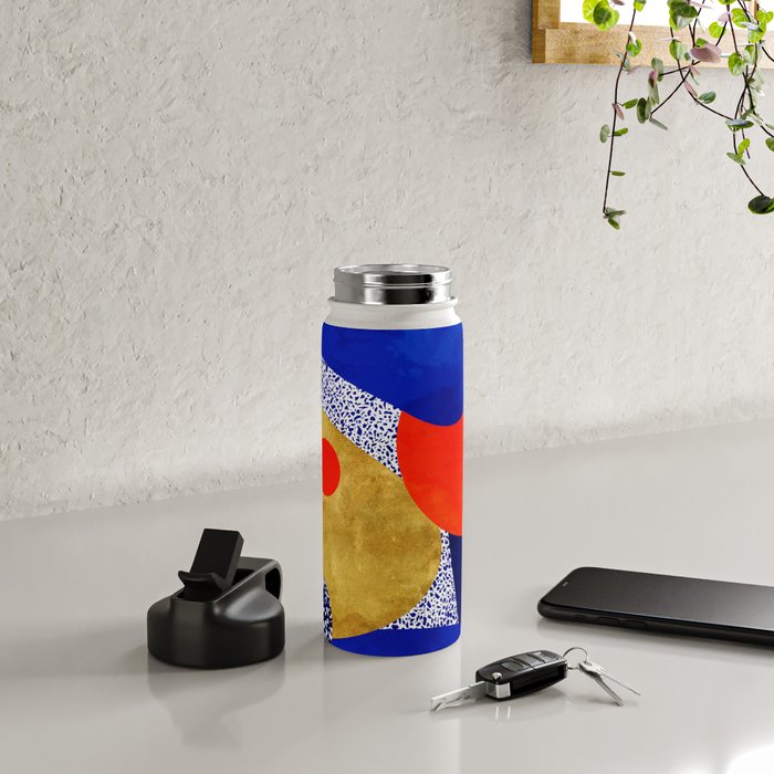 Terrazzo galaxy blue night yellow gold orange Water Bottle Gallery Image 4