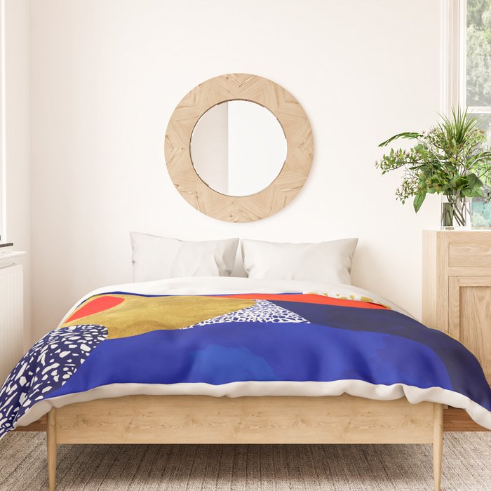 Terrazzo galaxy blue night yellow gold orange Duvet Cover Gallery Image 3