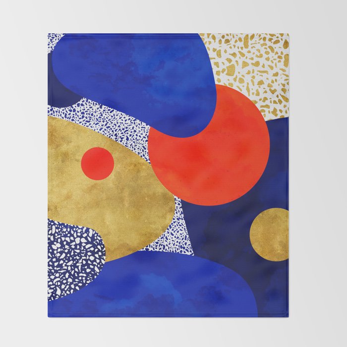 Terrazzo galaxy blue night yellow gold orange Throw Blanket Gallery Image 2