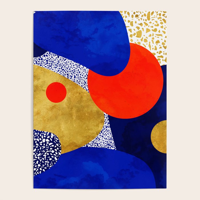 Terrazzo galaxy blue night yellow gold orange Poster Gallery Image 4