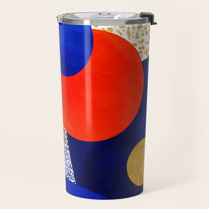 Terrazzo galaxy blue night yellow gold orange Travel Mug Gallery Image 2