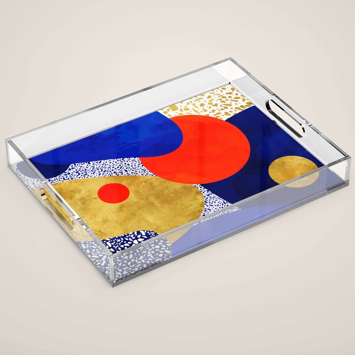 Terrazzo galaxy blue night yellow gold orange Acrylic Tray Gallery Image 1