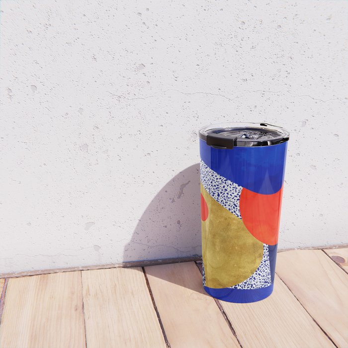 Terrazzo galaxy blue night yellow gold orange Travel Mug Gallery Image 4