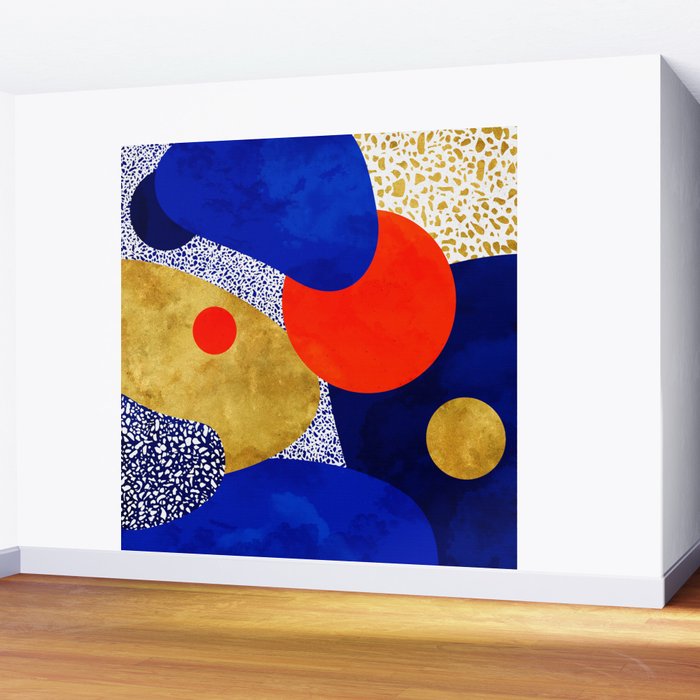 Terrazzo galaxy blue night yellow gold orange Wall Mural Gallery Image 2