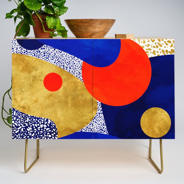Terrazzo galaxy blue night yellow gold orange Credenza Gallery Image 1