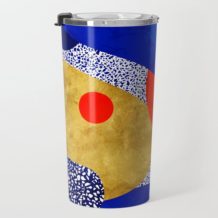 Terrazzo galaxy blue night yellow gold orange Travel Mug Gallery Image 3