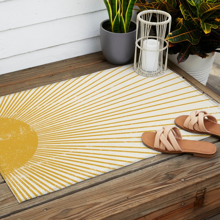 Vintage Sun Bohemian Boho Sun Rays Vintage Style Outdoor Rug Gallery Image 2