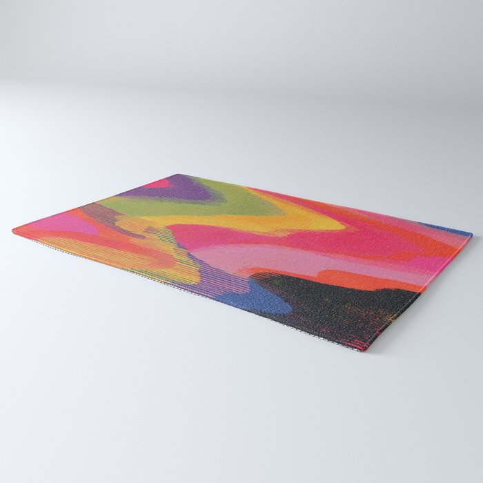 Retro Glitch Wavy Abstract Pattern in Neon Rainbow Rug Gallery Image 3