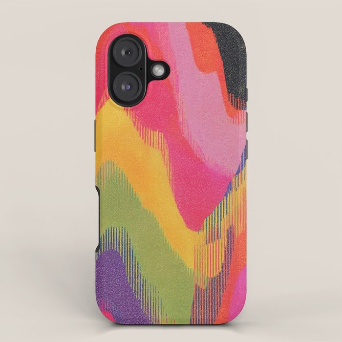 Retro Glitch Wavy Abstract Pattern in Neon Rainbow iPhone Case Gallery Image 1