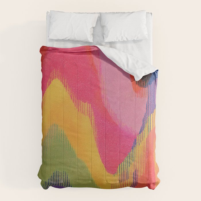 Retro Glitch Wavy Abstract Pattern in Neon Rainbow Comforter Gallery Image 1