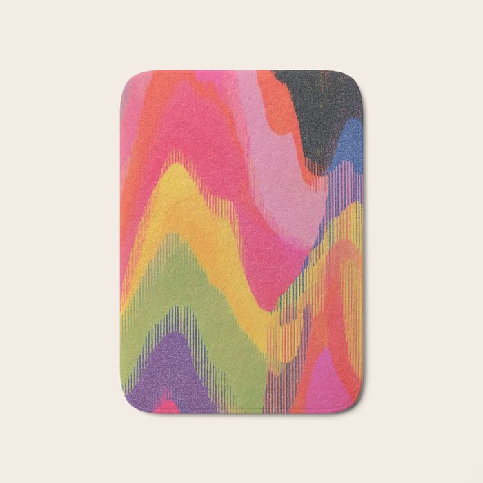 Retro Glitch Wavy Abstract Pattern in Neon Rainbow Bath Mat Gallery Image 1