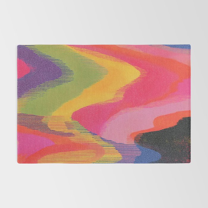 Retro Glitch Wavy Abstract Pattern in Neon Rainbow Rug Gallery Image 2