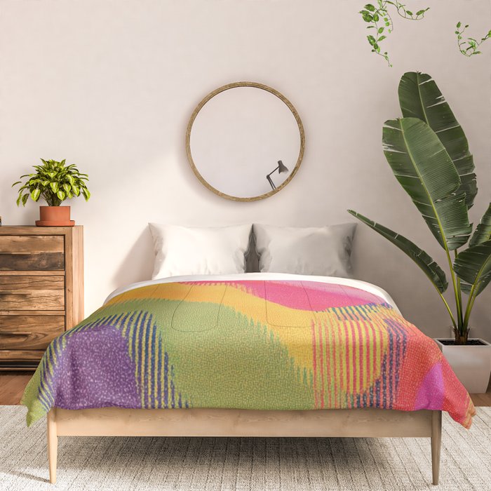 Retro Glitch Wavy Abstract Pattern in Neon Rainbow Comforter Gallery Image 3