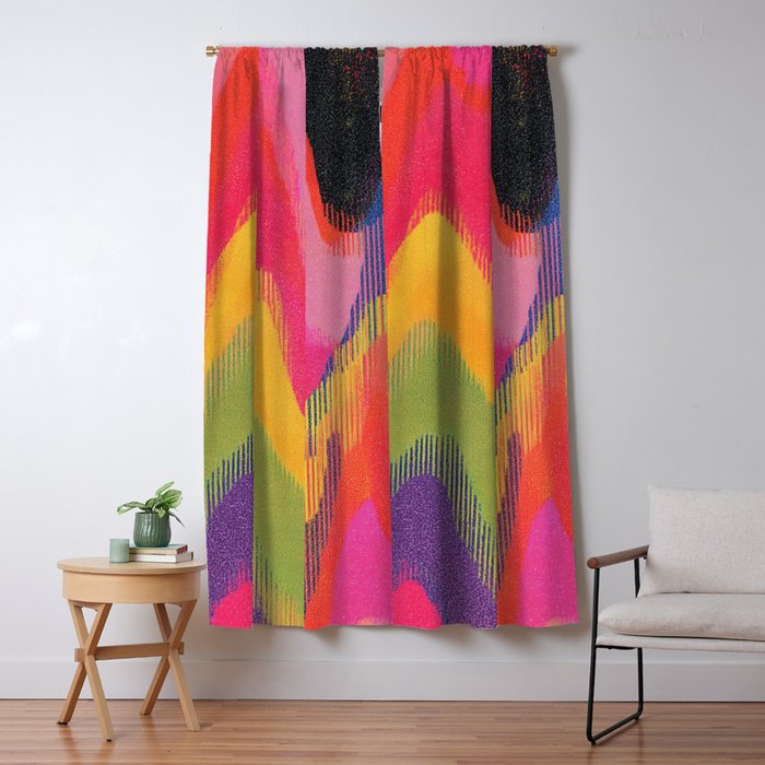 Retro Glitch Wavy Abstract Pattern in Neon Rainbow Window Curtain Gallery Image 1