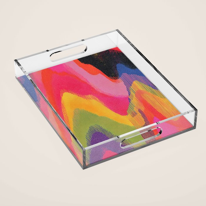 Retro Glitch Wavy Abstract Pattern in Neon Rainbow Acrylic Tray Gallery Image 1
