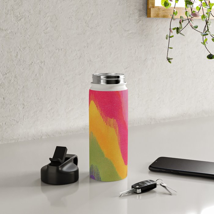 Retro Glitch Wavy Abstract Pattern in Neon Rainbow Water Bottle Gallery Image 4