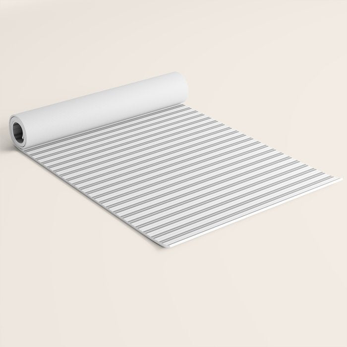 Smoke Grey and White Micro Vertical Vintage English Country Cottage Ticking Stripe Yoga Mat Gallery Image 2