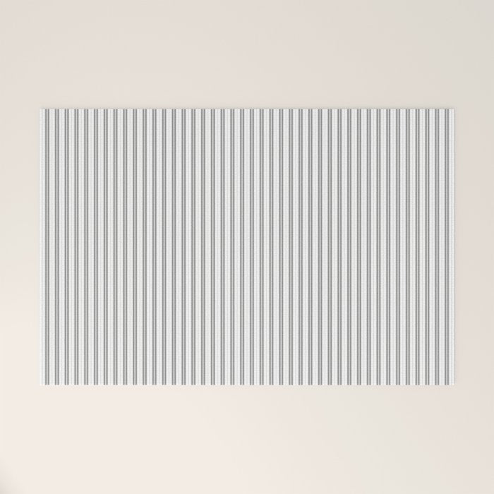 Smoke Grey and White Micro Vertical Vintage English Country Cottage Ticking Stripe Welcome Mat Gallery Image 1