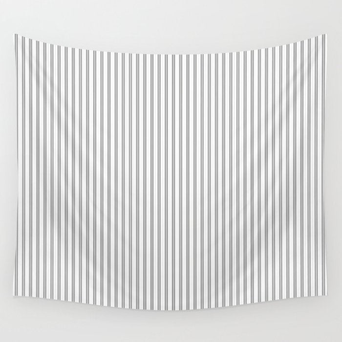 Smoke Grey and White Micro Vertical Vintage English Country Cottage Ticking Stripe Wall Tapestry Gallery Image 4