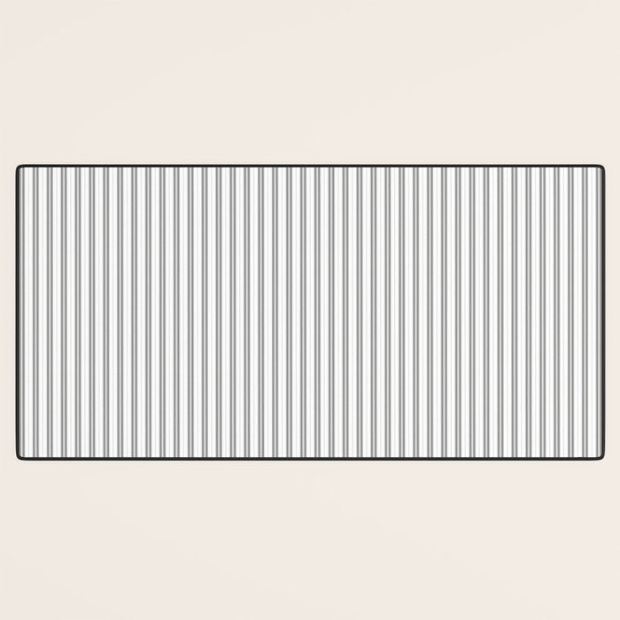Smoke Grey and White Micro Vertical Vintage English Country Cottage Ticking Stripe Desk Mat Gallery Image 3