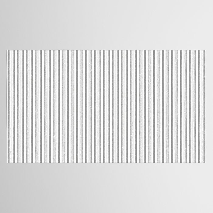Smoke Grey and White Micro Vertical Vintage English Country Cottage Ticking Stripe Tablecloth Gallery Image 2