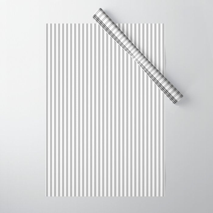Smoke Grey and White Micro Vertical Vintage English Country Cottage Ticking Stripe Wrapping Paper Gallery Image 1