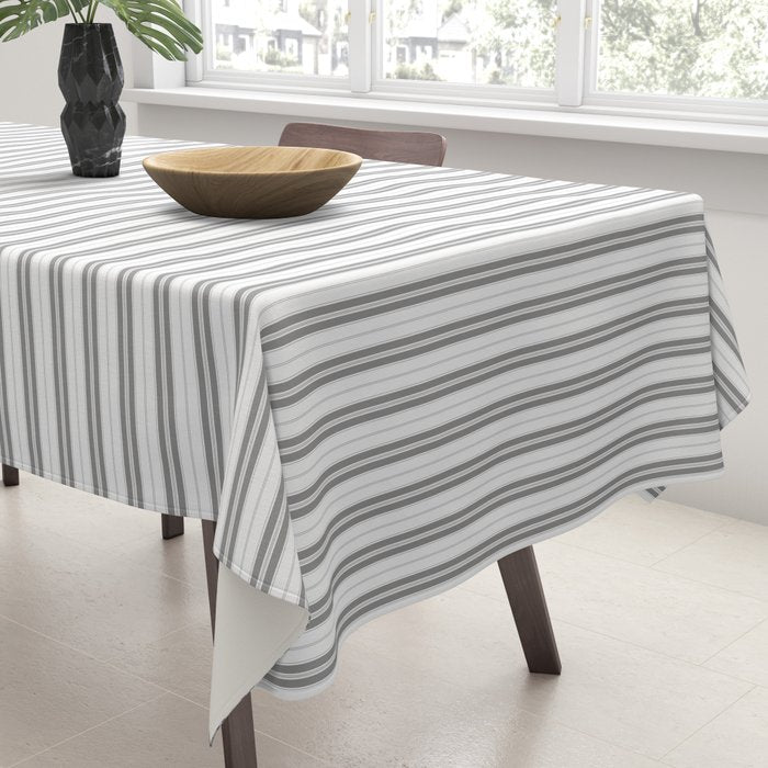Smoke Grey and White Micro Vertical Vintage English Country Cottage Ticking Stripe Tablecloth Gallery Image 3