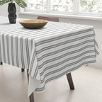 Smoke Grey and White Micro Vertical Vintage English Country Cottage Ticking Stripe Tablecloth Gallery Image 3