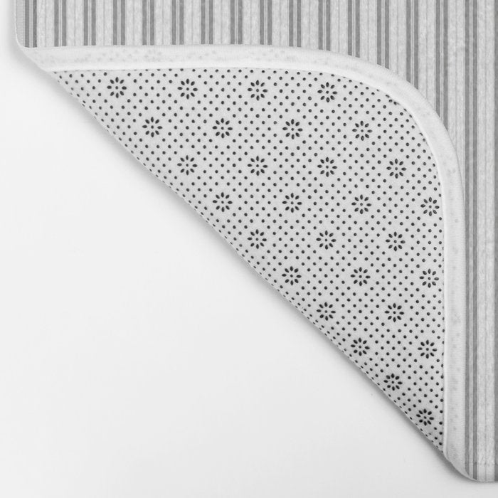 Smoke Grey and White Micro Vertical Vintage English Country Cottage Ticking Stripe Bath Mat Gallery Image 2