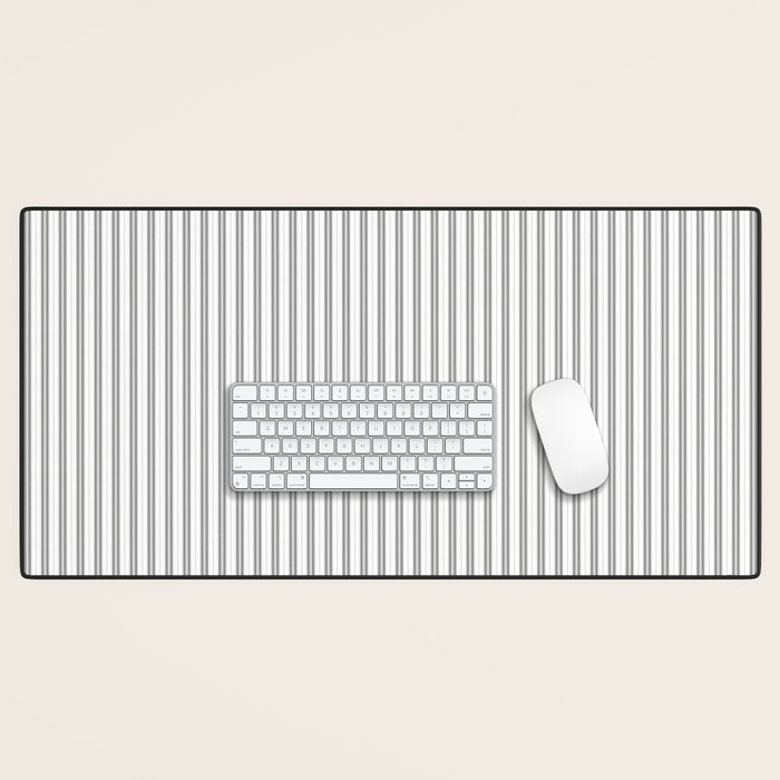Smoke Grey and White Micro Vertical Vintage English Country Cottage Ticking Stripe Desk Mat Gallery Image 1