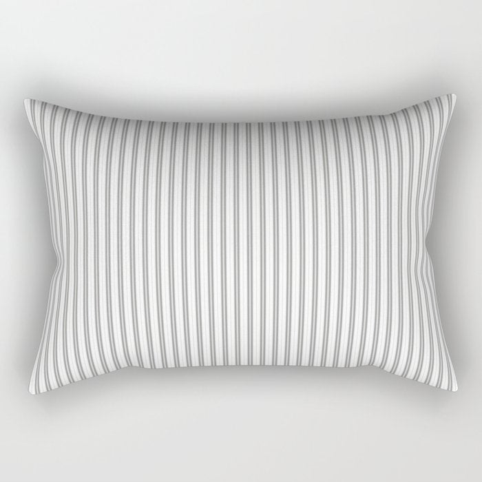 Smoke Grey and White Micro Vertical Vintage English Country Cottage Ticking Stripe Rectangular Pillow Gallery Image 1