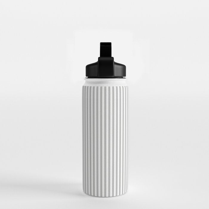 Smoke Grey and White Micro Vertical Vintage English Country Cottage Ticking Stripe Water Bottle Gallery Image 2
