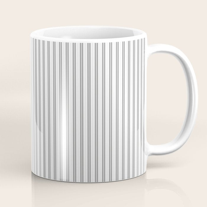 Smoke Grey and White Micro Vertical Vintage English Country Cottage Ticking Stripe Coffee Mug Gallery Image 1